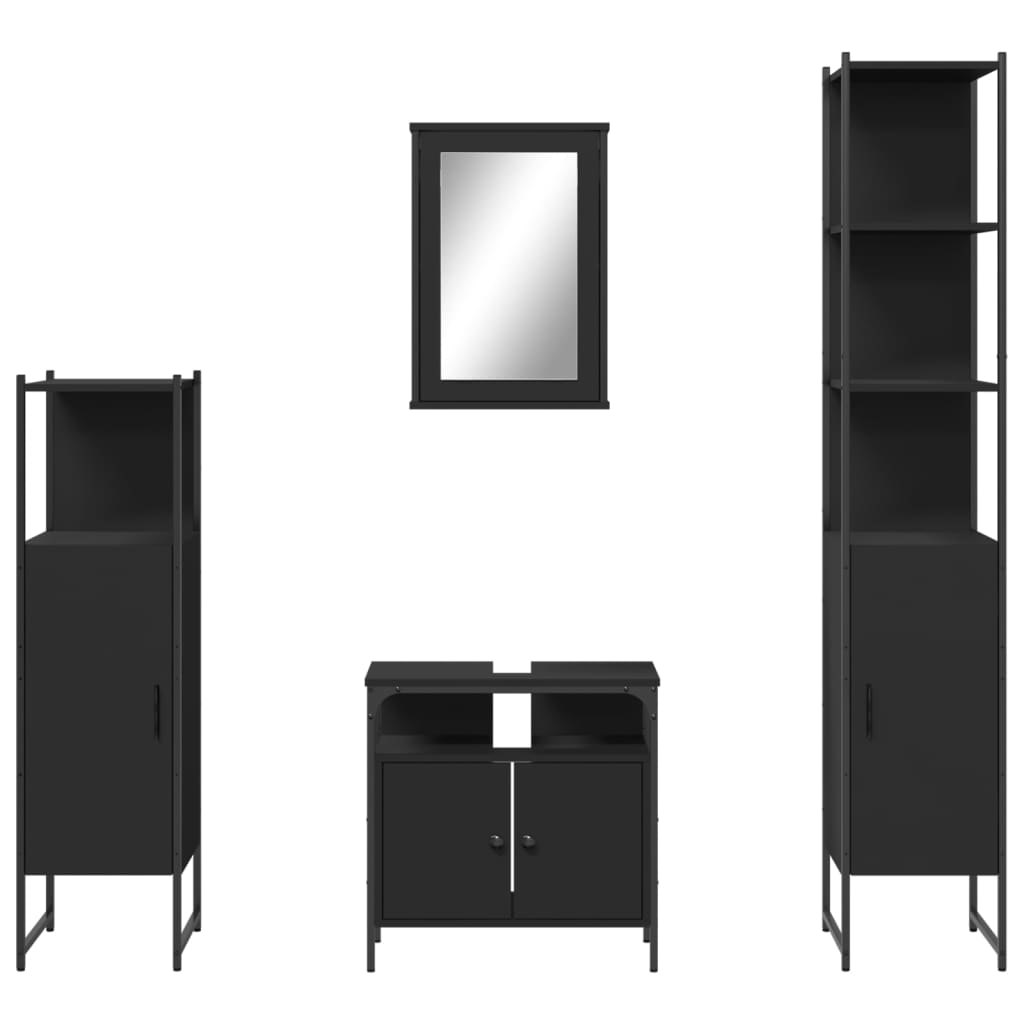 4-piece bathroom furniture set black wood-based material