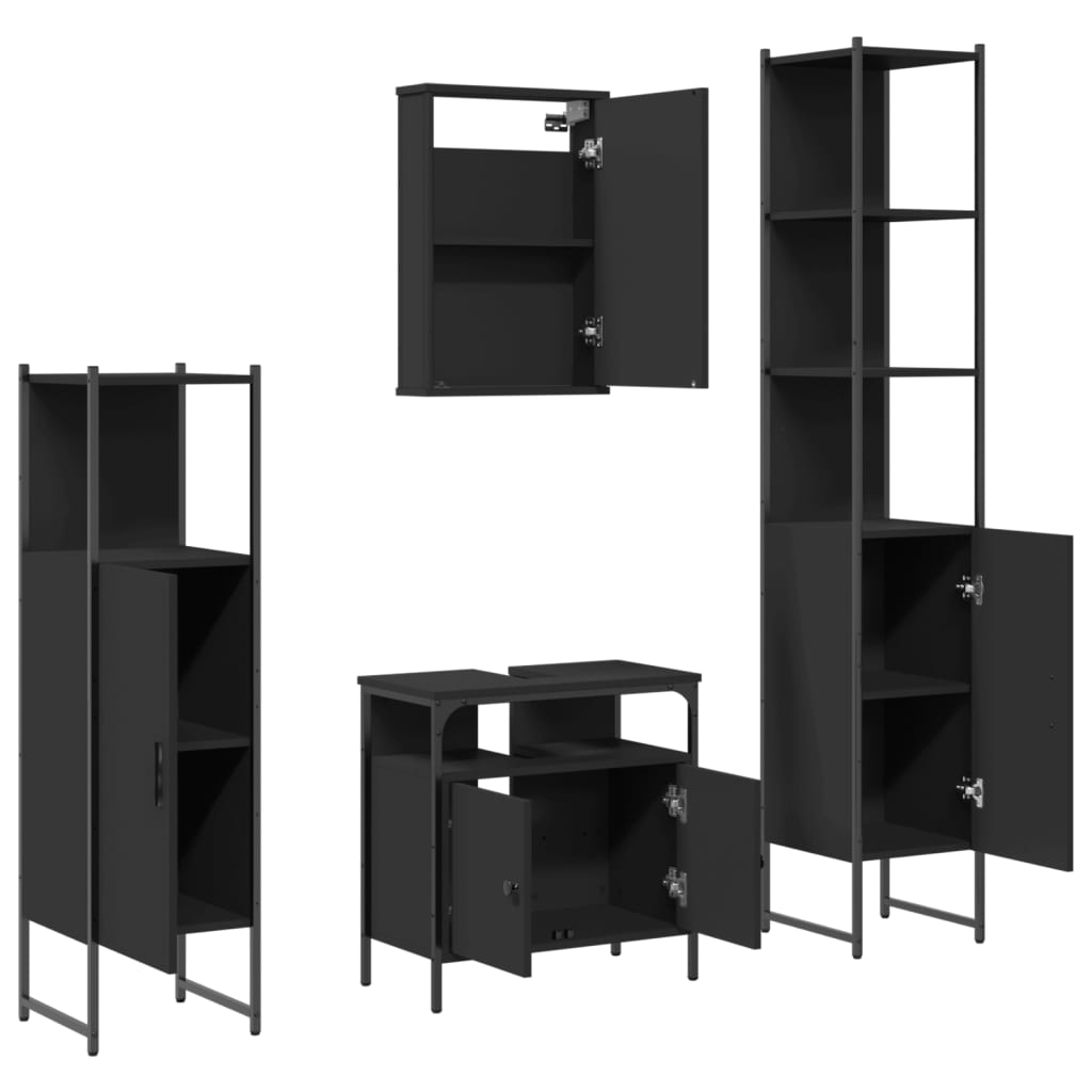 4-piece bathroom furniture set black wood-based material