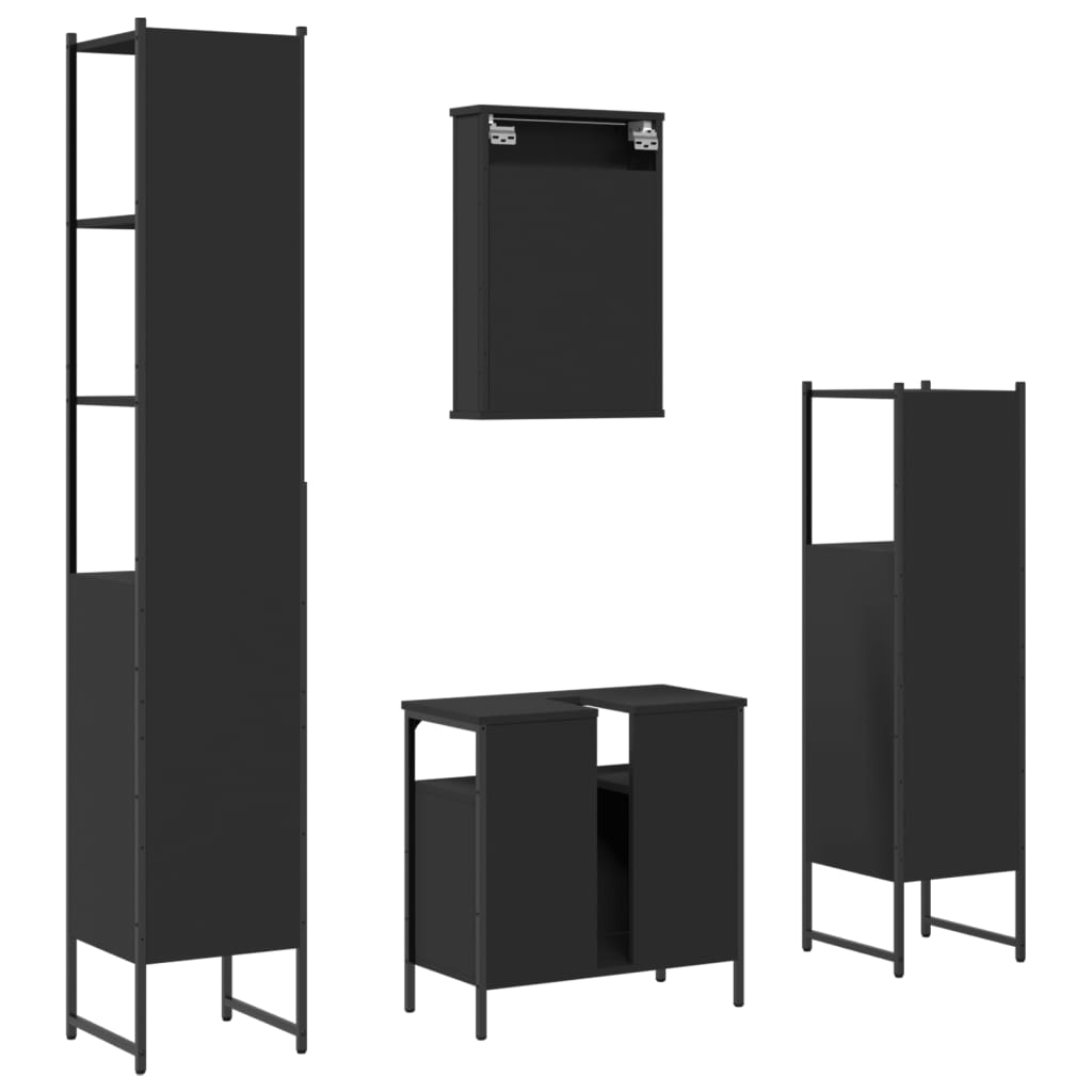 4-piece bathroom furniture set black wood-based material
