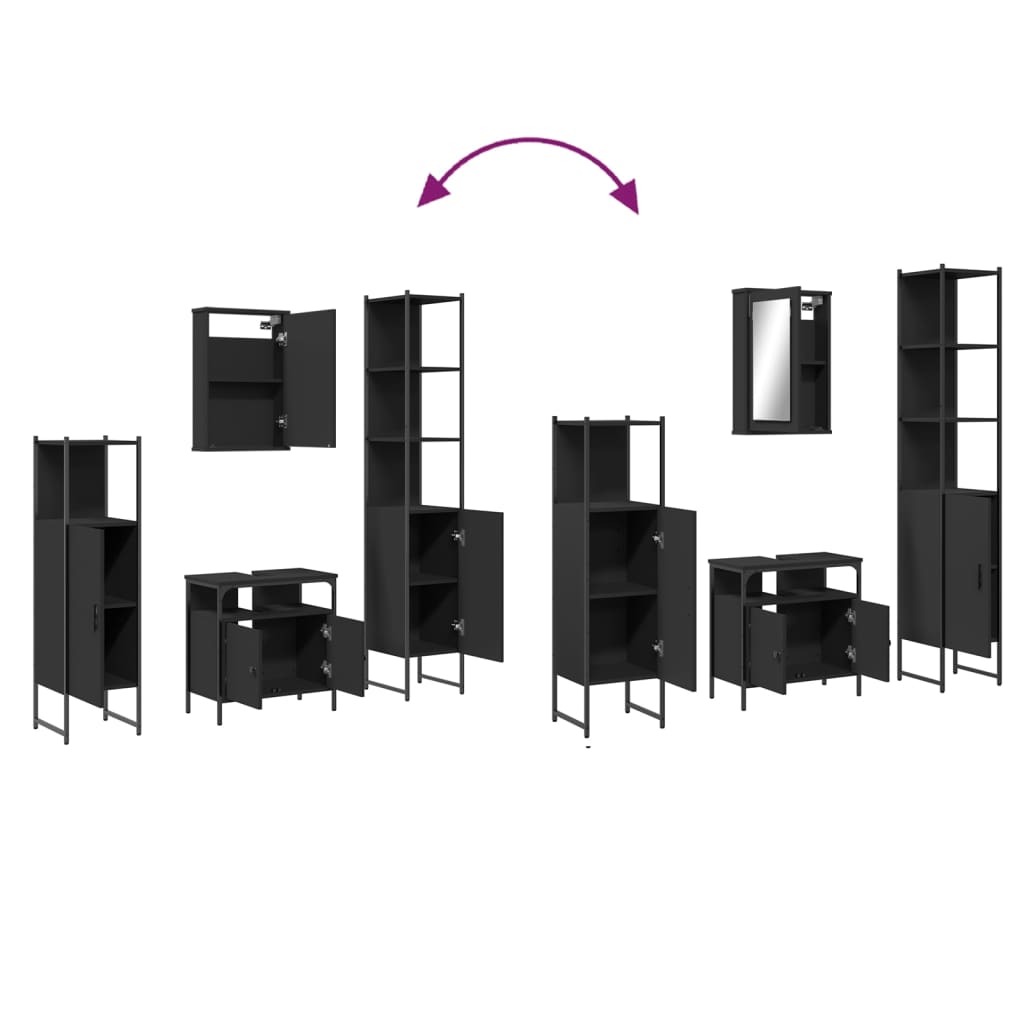 4-piece bathroom furniture set black wood-based material