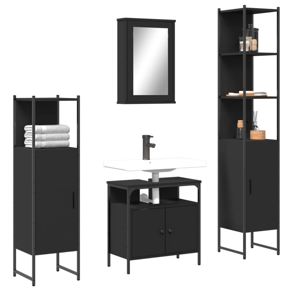 4-piece bathroom furniture set black wood-based material