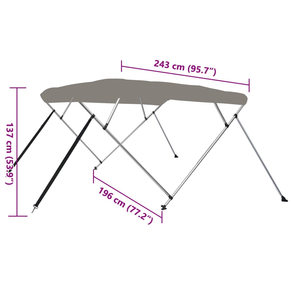4-Bow Bimini-Top Grau 243x196x137 cm