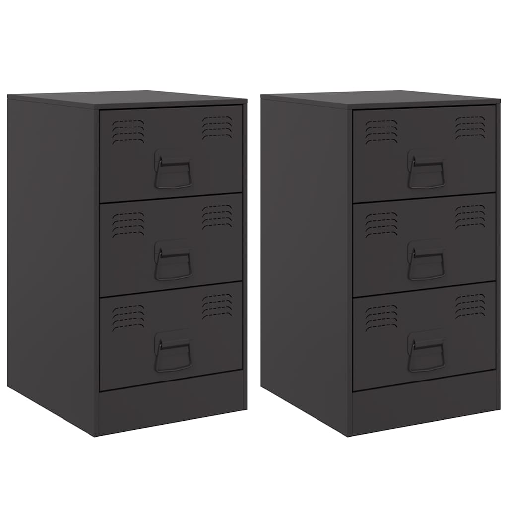Nachttische 2 Stk. Schwarz 34,5x39x62 cm Stahl