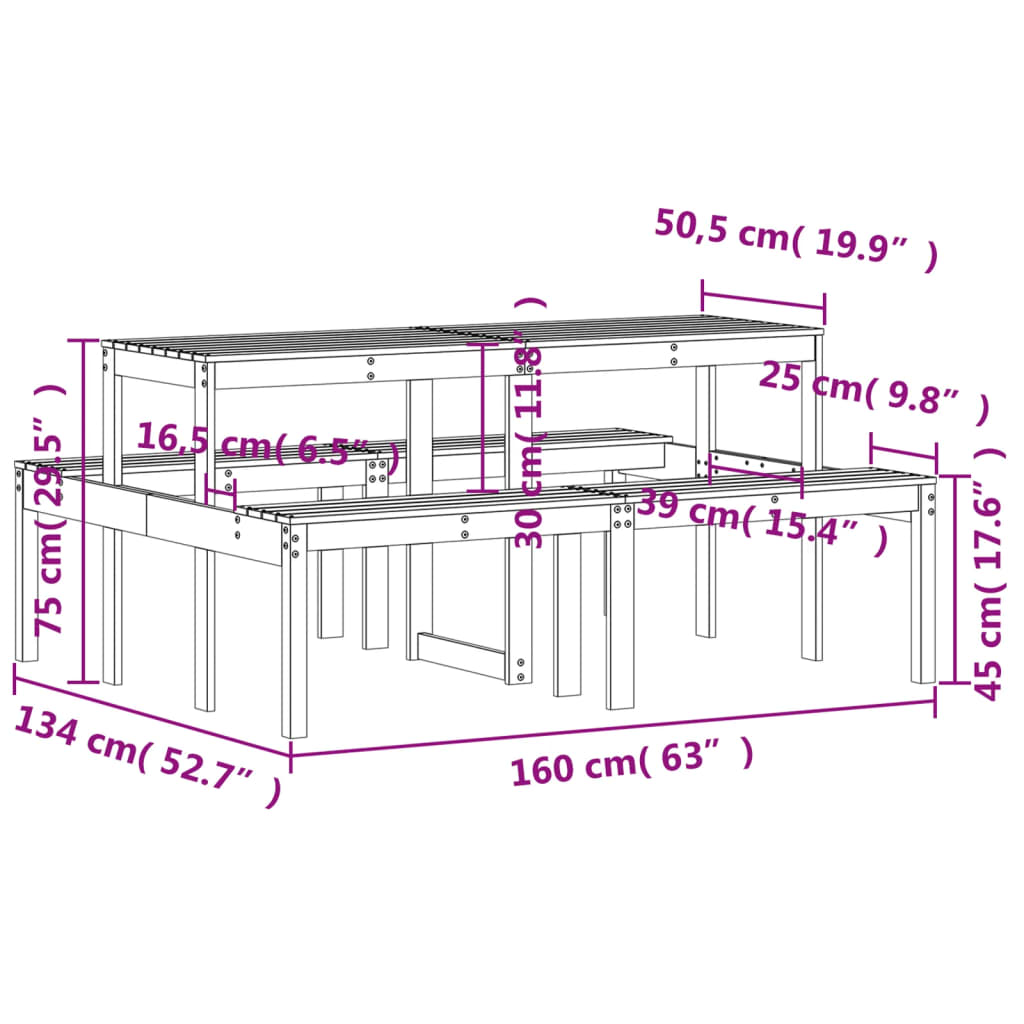 Picnic table 160x134x75 cm Impregnated pinewood
