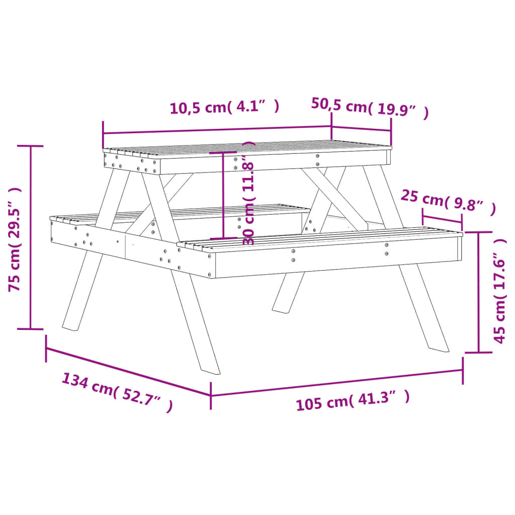 Picnic table 105x134x75 cm solid Douglas fir wood