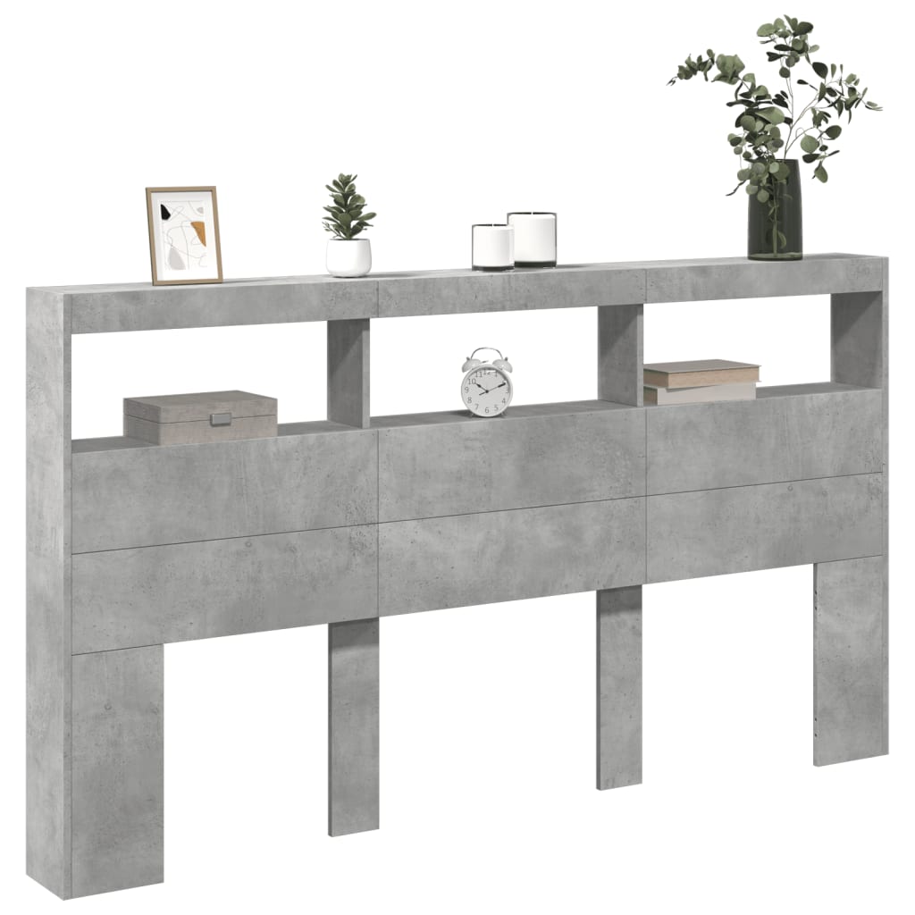 LED-Kopfteil mit Ablage Betongrau 180x17x102 cm