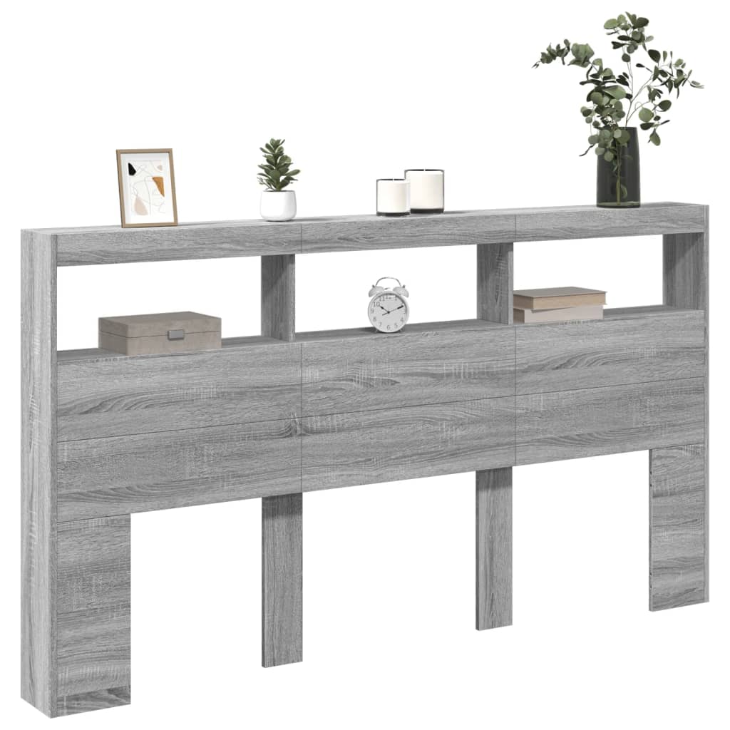 LED-Kopfteil mit Ablage Grau Sonoma 180x17x102 cm