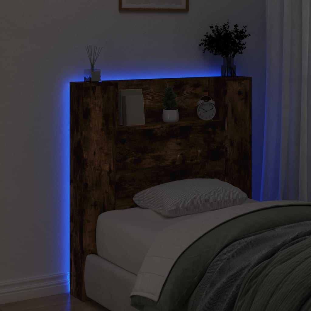 LED-Kopfteil mit Ablagen Räuchereiche 100x16,5x103,5 cm