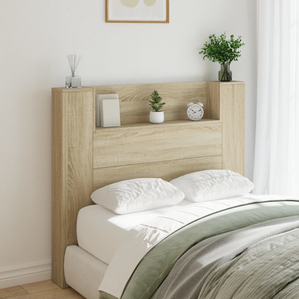 LED-Kopfteil mit Ablagen Sonoma-Eiche 120x16,5x103,5 cm