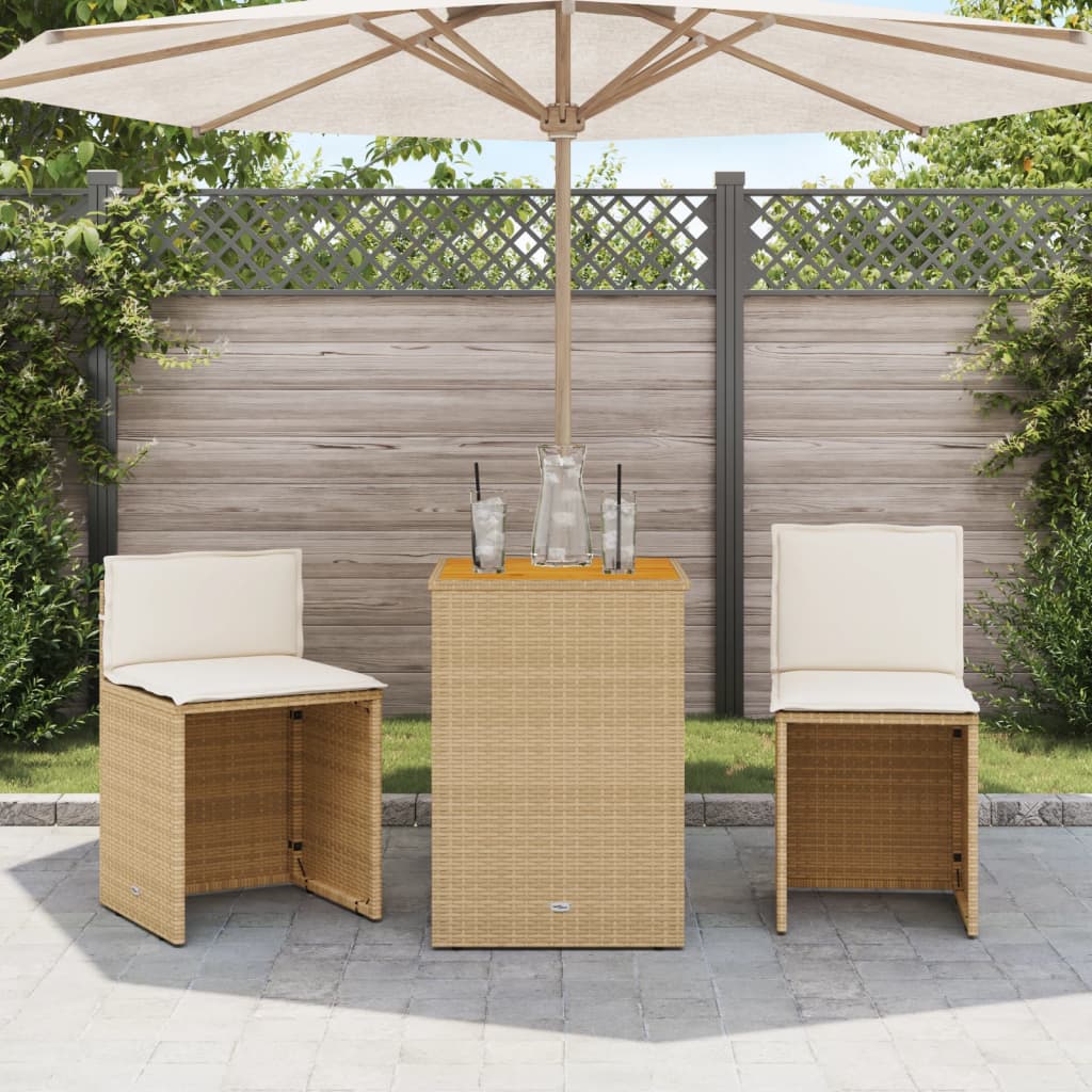 3-piece bistro set with cushions beige poly rattan