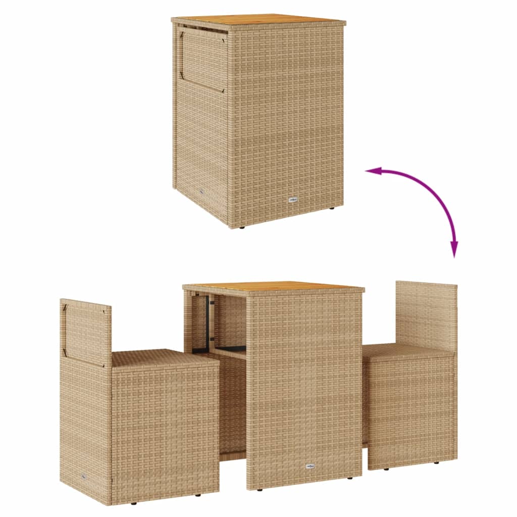 3-piece bistro set with cushions beige poly rattan