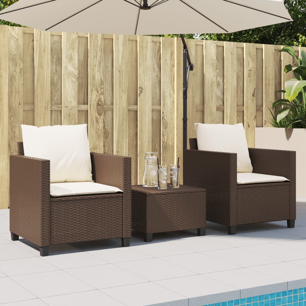 3-piece bistro set with cushions brown poly rattan
