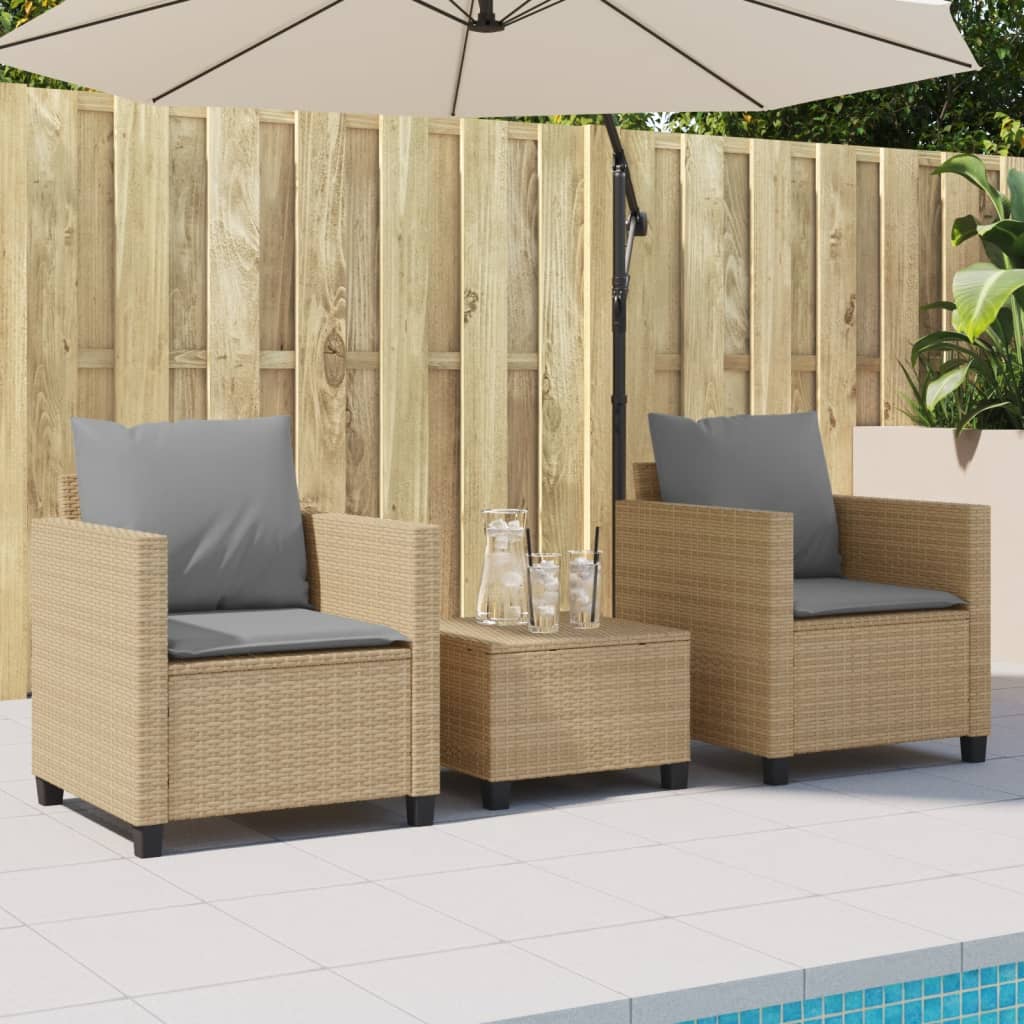 3-piece bistro set with cushions beige poly rattan