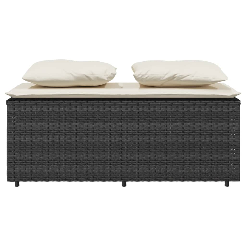 3-piece garden dining set with cushions black poly rattan