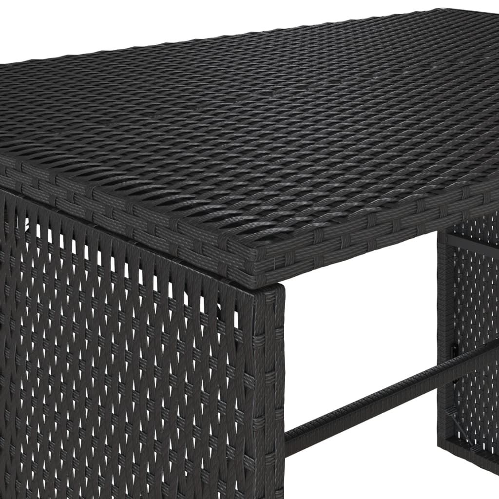 3-piece garden dining set with cushions black poly rattan
