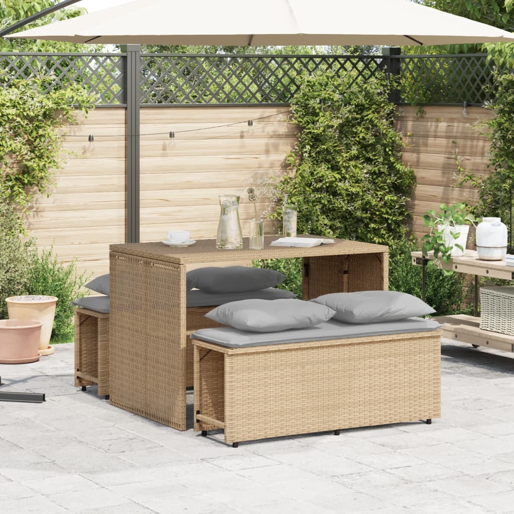 3-piece garden dining set with cushions beige poly rattan