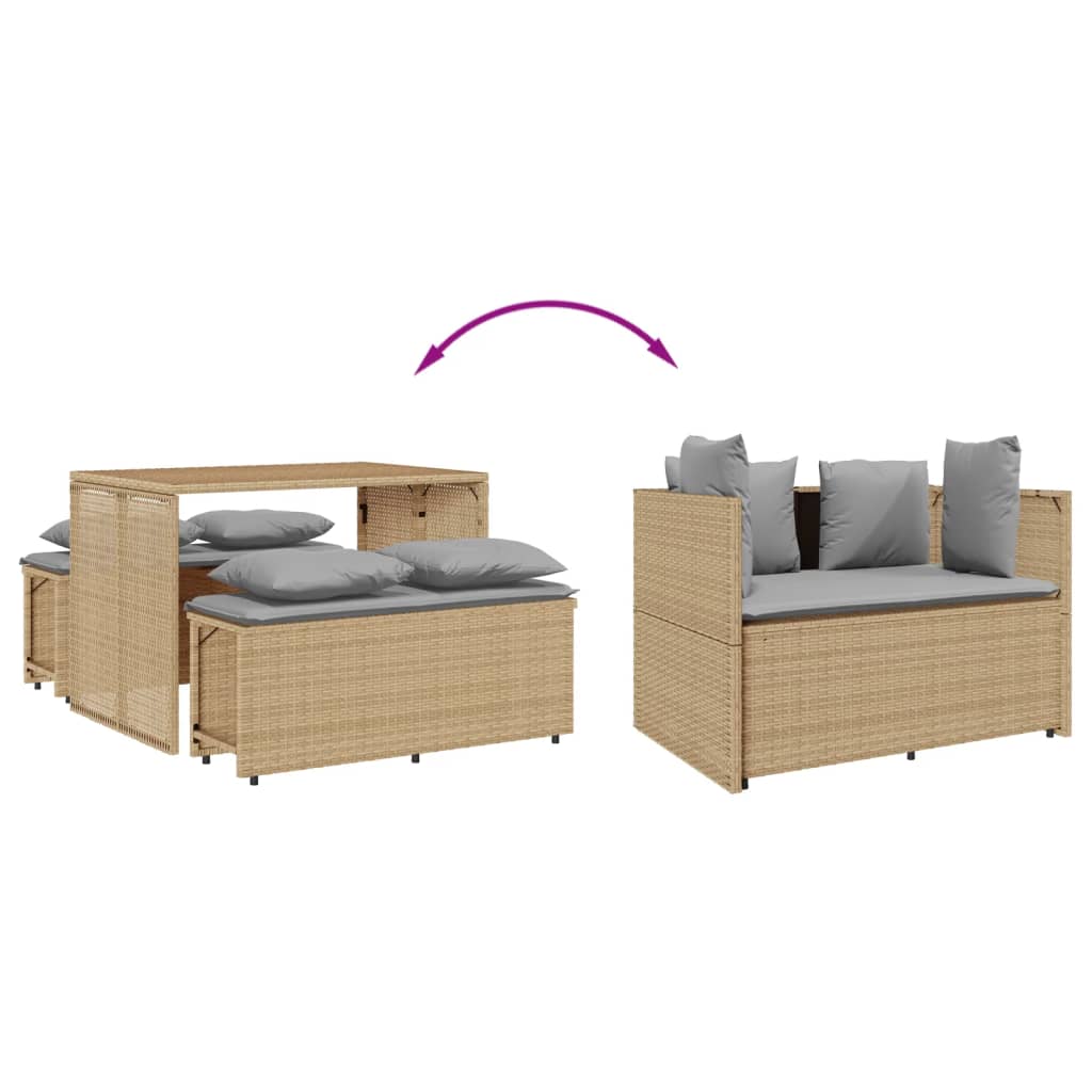 3-piece garden dining set with cushions beige poly rattan