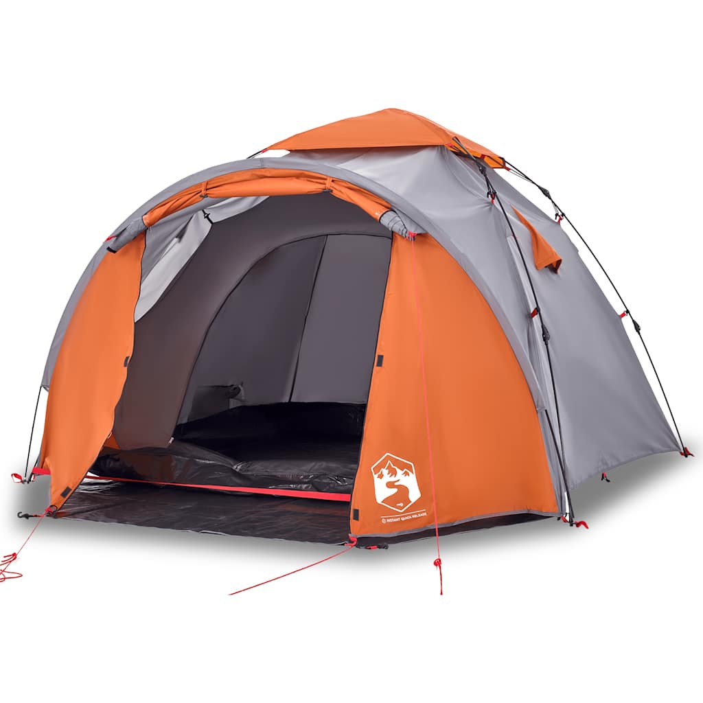 Dome Camping Tent 3 Persons Grey and Orange Quick Release