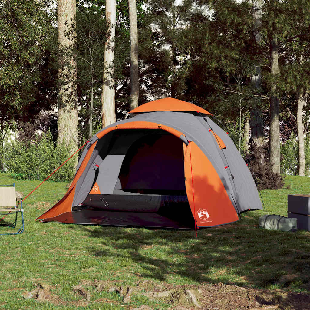 Dome Camping Tent 3 Persons Grey and Orange Quick Release