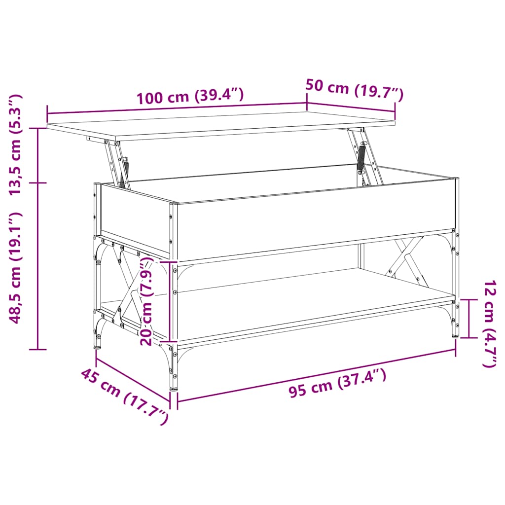 Couchtisch Sonoma-Eiche 100x50x50 cm Holzwerkstoff und Metall