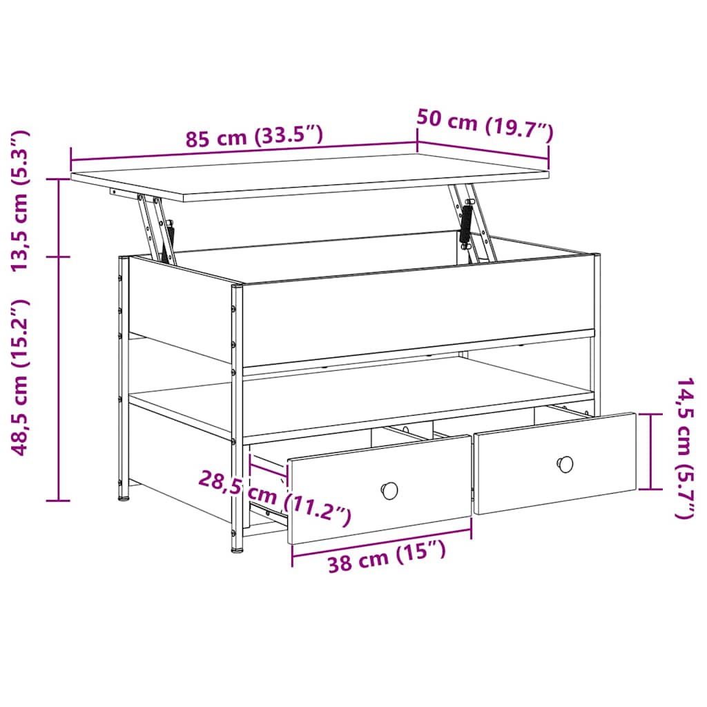 Couchtisch Grau Sonoma 85x50x50 cm Holzwerkstoff und Metall