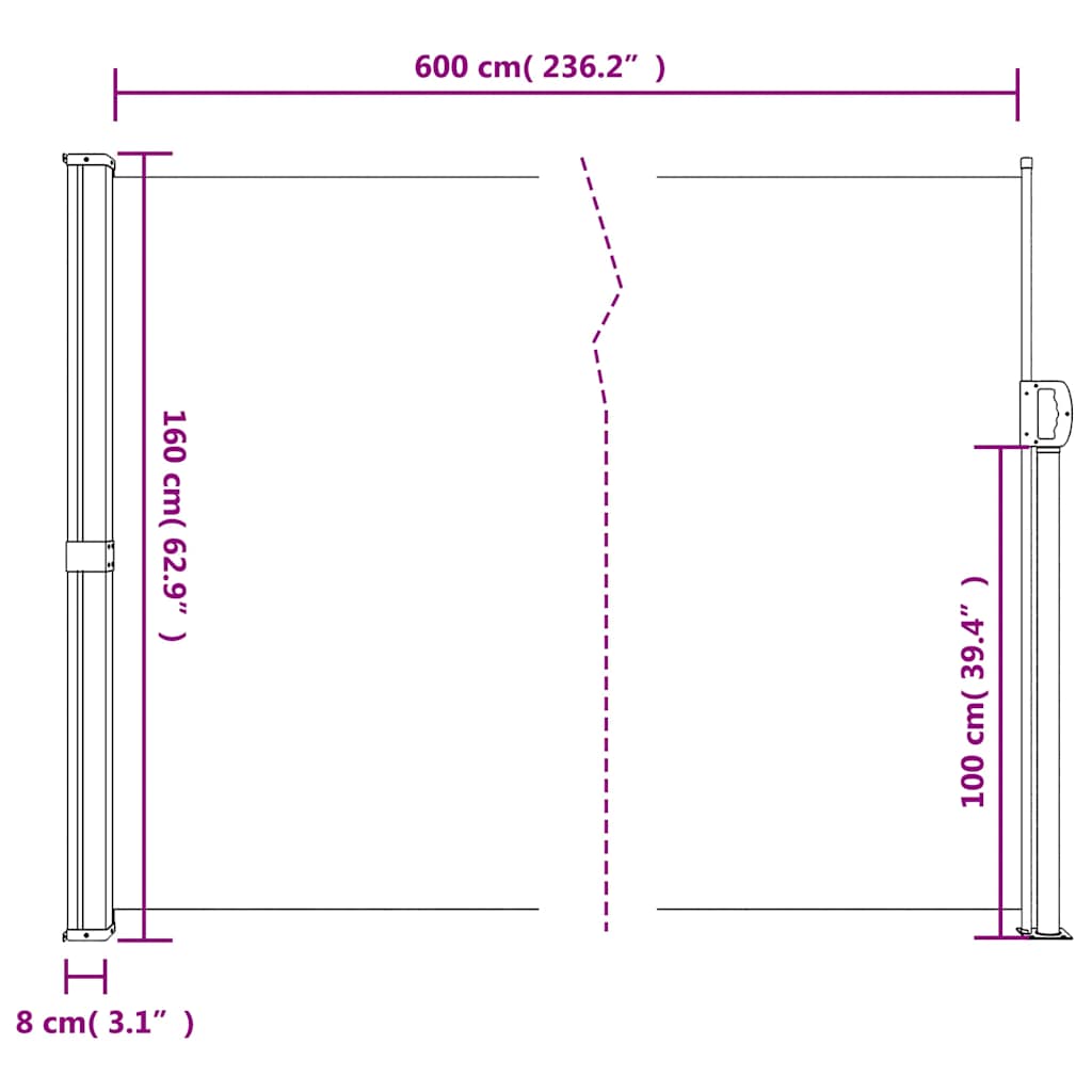 Seitenmarkise Ausziehbar Weiß 160x600 cm