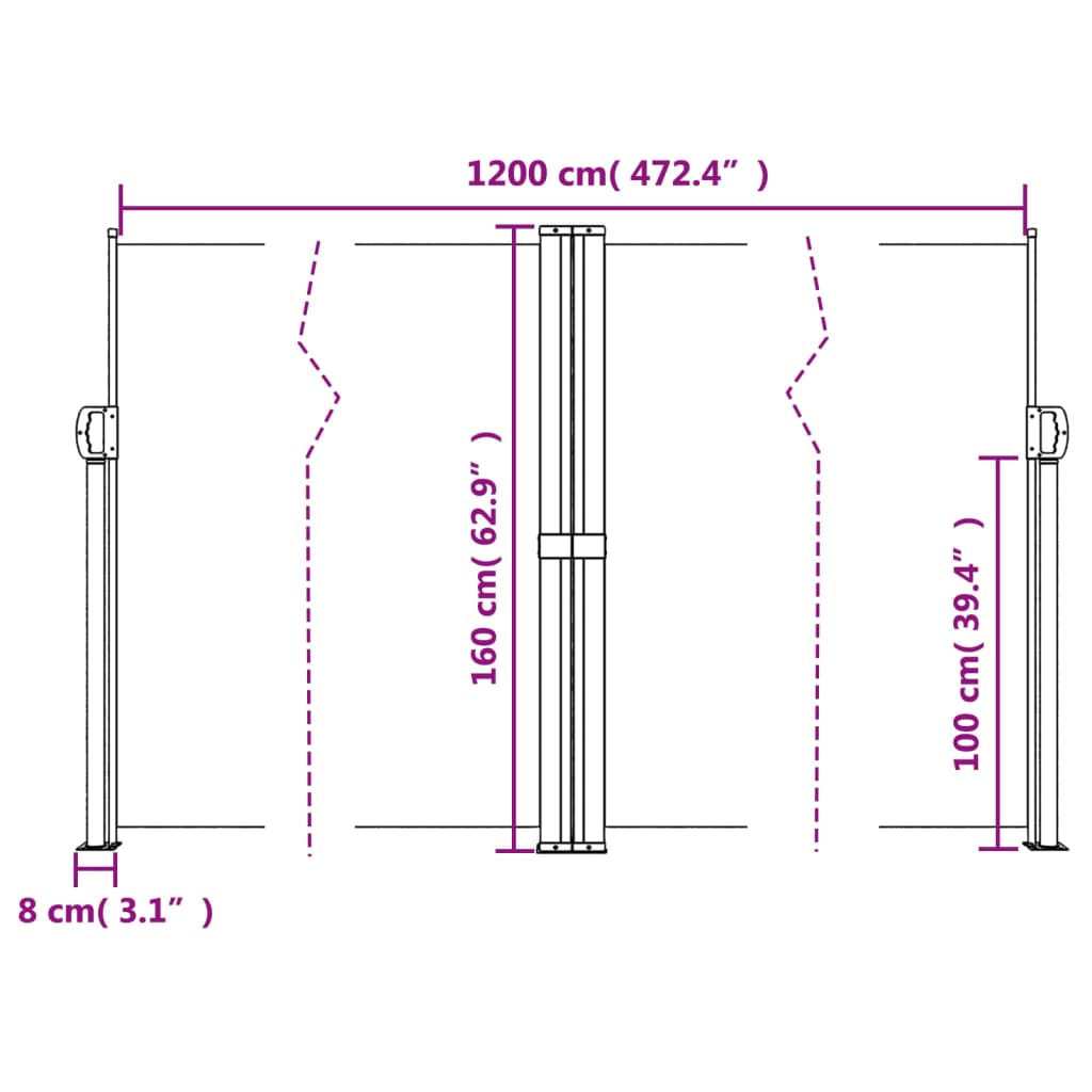 Side Awning Extendable Anthracite 160x1200 cm