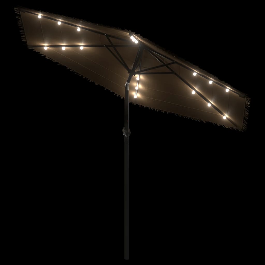 Parasol with LED and steel pole brown 268x268x226 cm