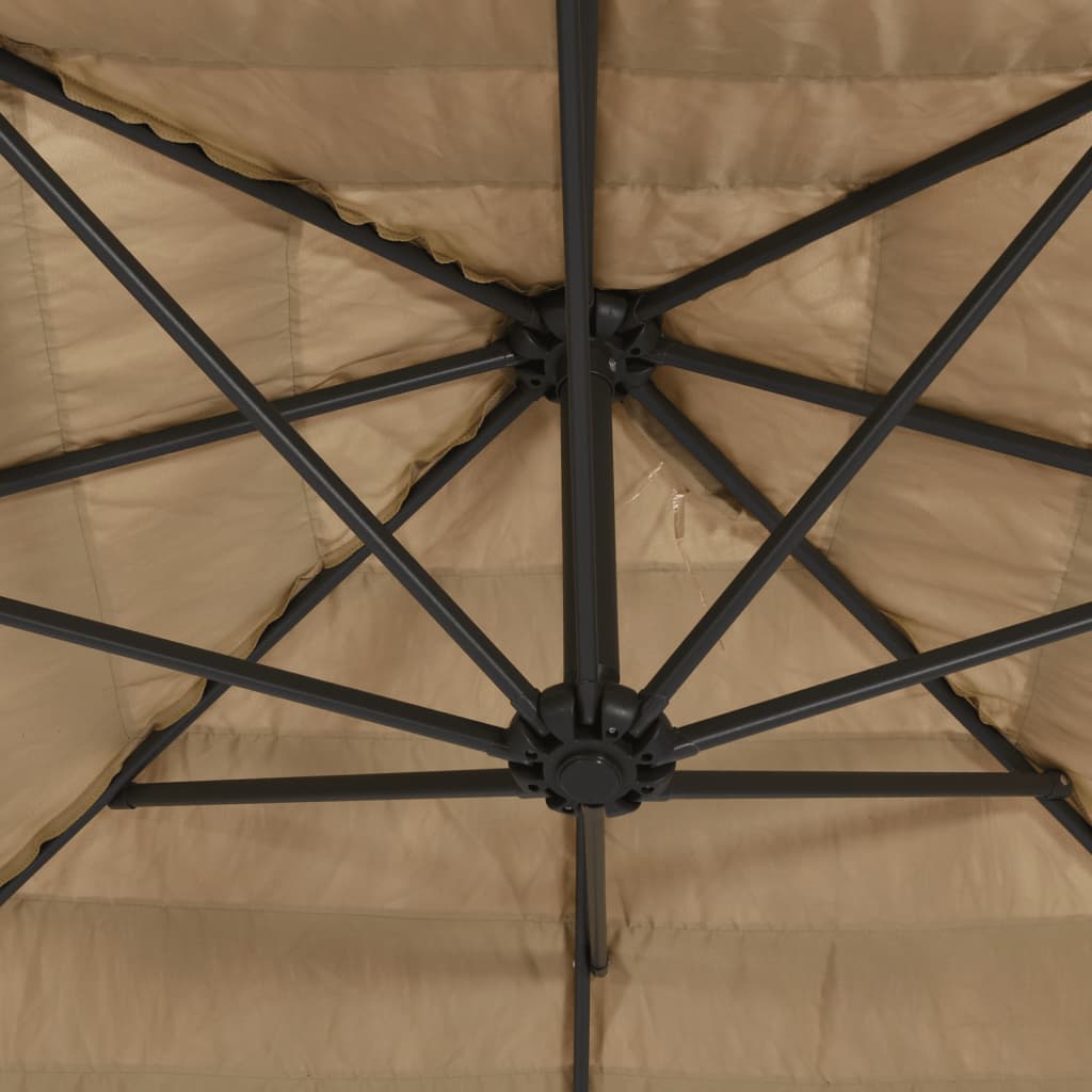 Parasol with LED and steel pole brown 268x268x226 cm
