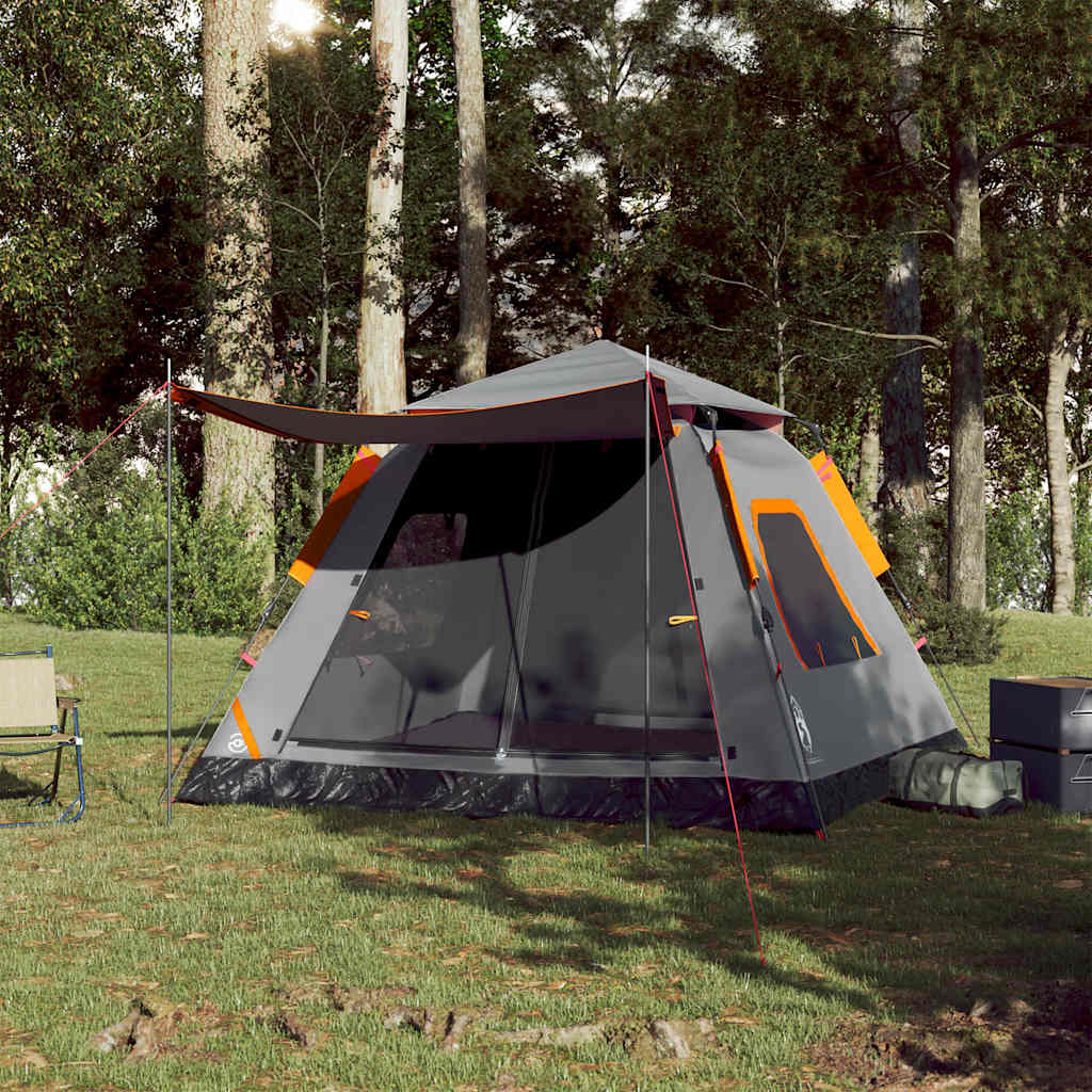 Dome Camping Tent 5 Persons Grey and Orange Quick Release