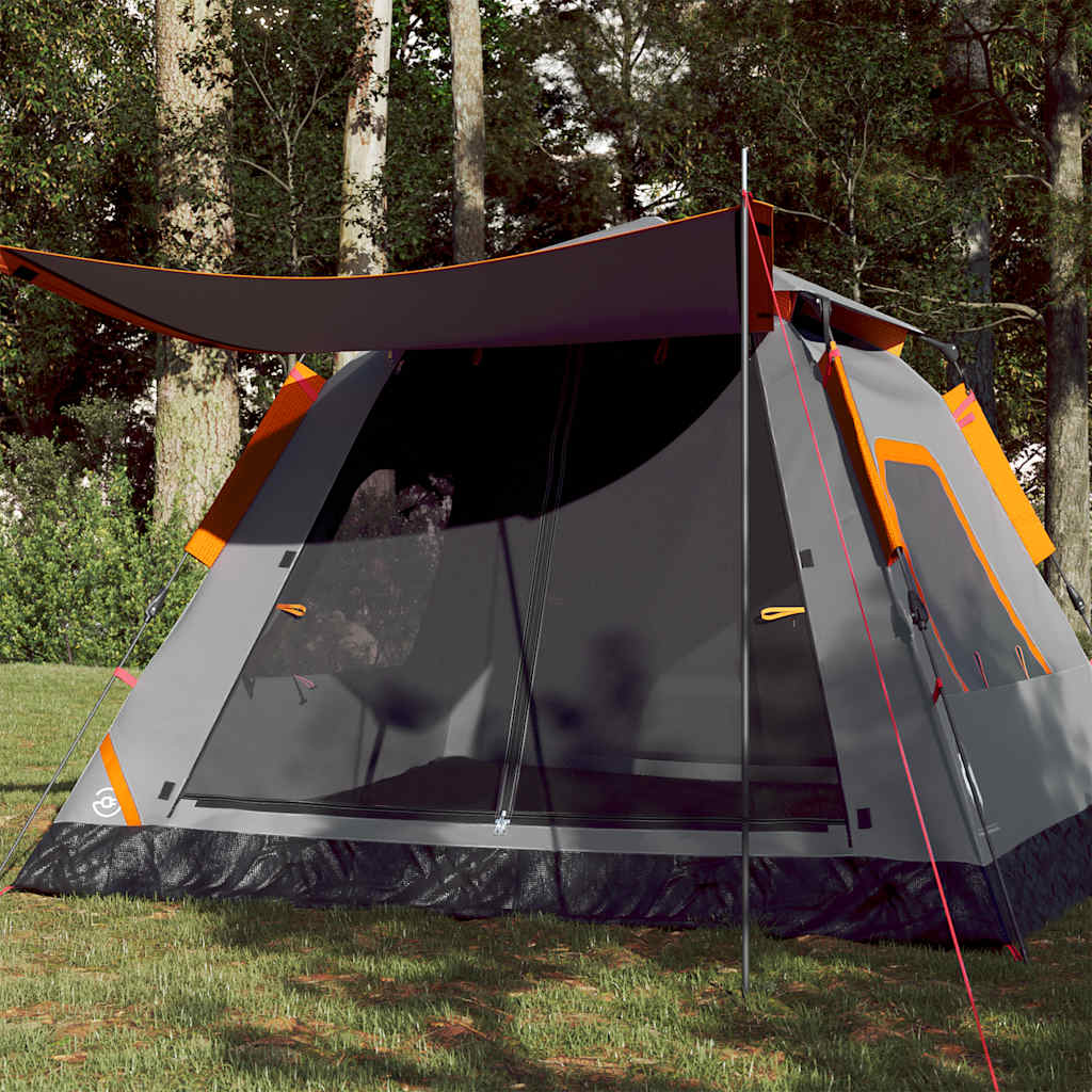 Dome Camping Tent 5 Persons Grey and Orange Quick Release