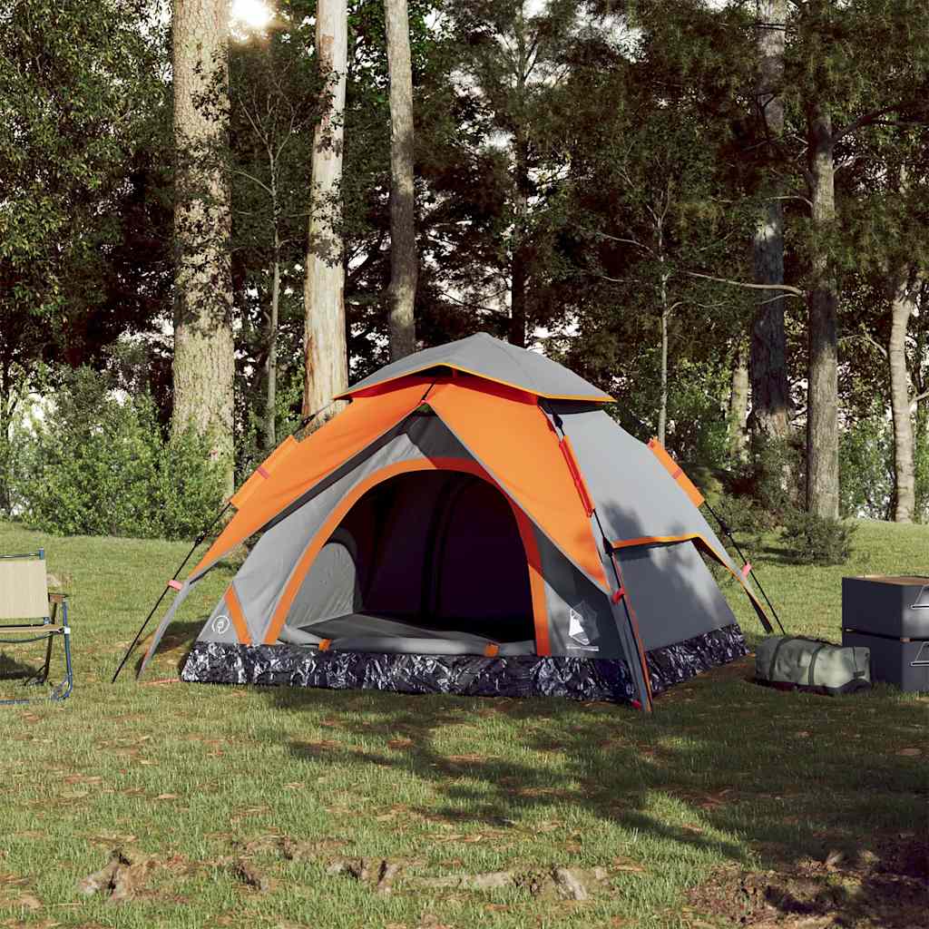 Dome Camping Tent 3 Persons Grey and Orange Quick Release