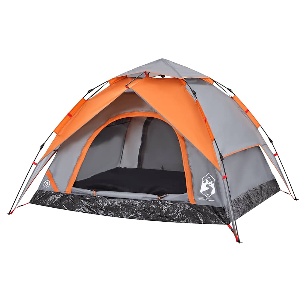 Dome Camping Tent 3 Persons Grey and Orange Quick Release