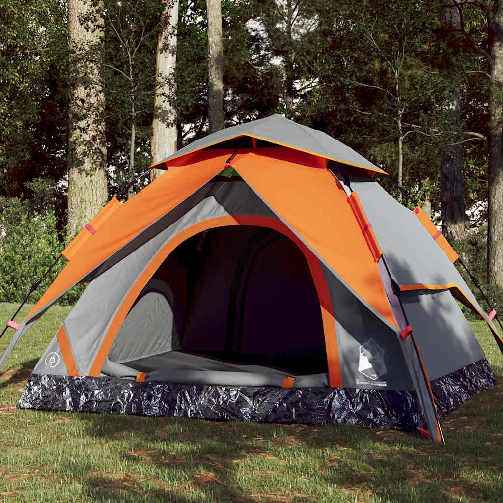 Dome Camping Tent 3 Persons Grey and Orange Quick Release