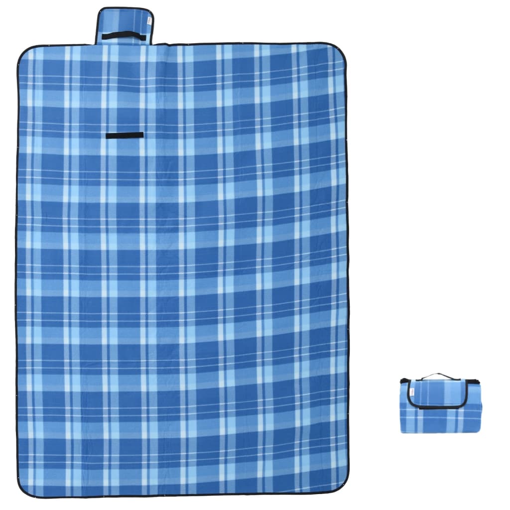 Picnic Blanket Foldable Blue Checked 200x150 cm Velvet
