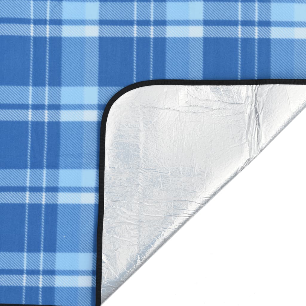 Picnic Blanket Foldable Blue Checked 200x150 cm Velvet
