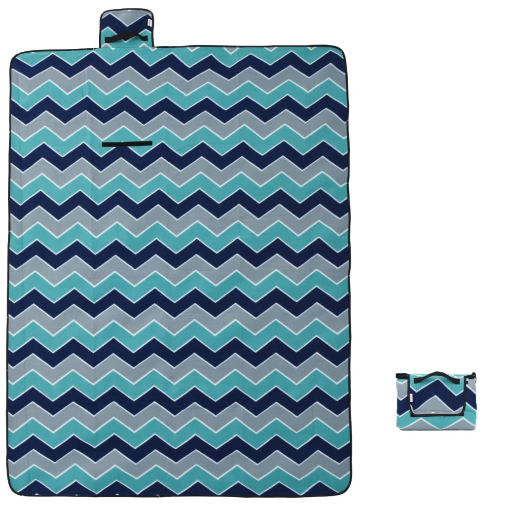 Picnic Blanket Foldable Blue Wave Pattern 200x150 cm Velvet