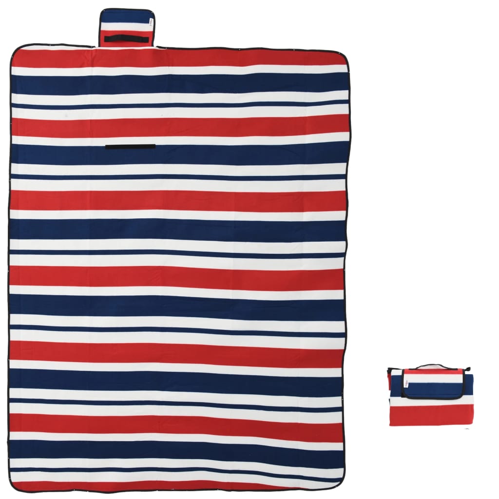 Picnic Blanket Foldable Red and Blue Striped 200x150 cm Velvet