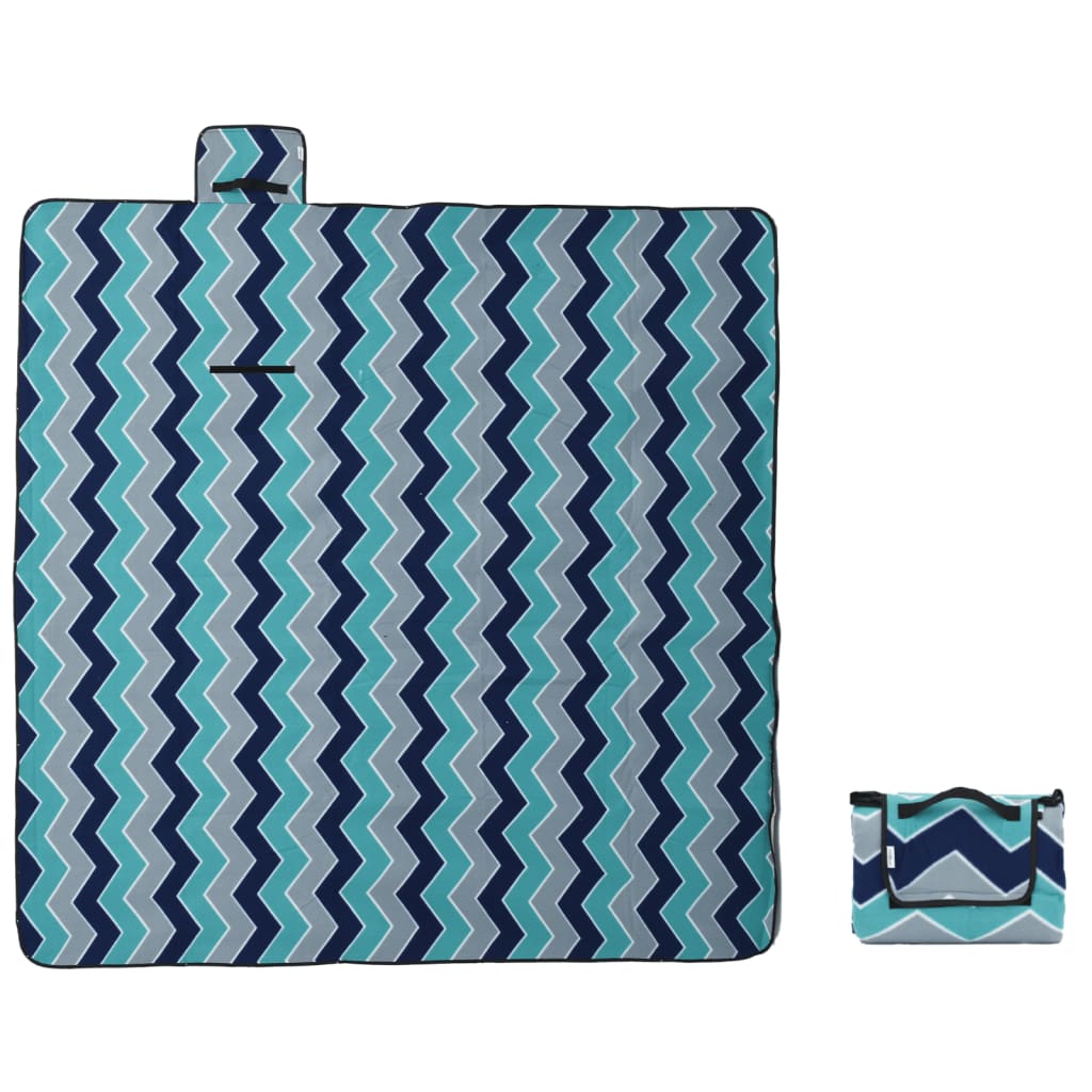 Picnic Blanket Foldable Blue Wave Pattern 200x200 cm Velvet