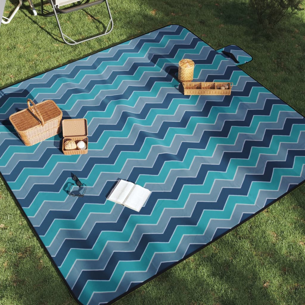 Picnic Blanket Foldable Blue Wave Pattern 200x200 cm Velvet