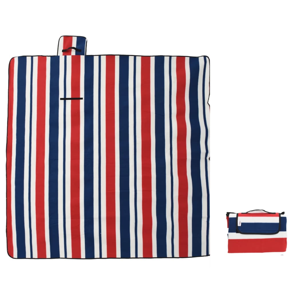 Picnic Blanket Foldable Red and Blue Striped 200x200 cm Velvet