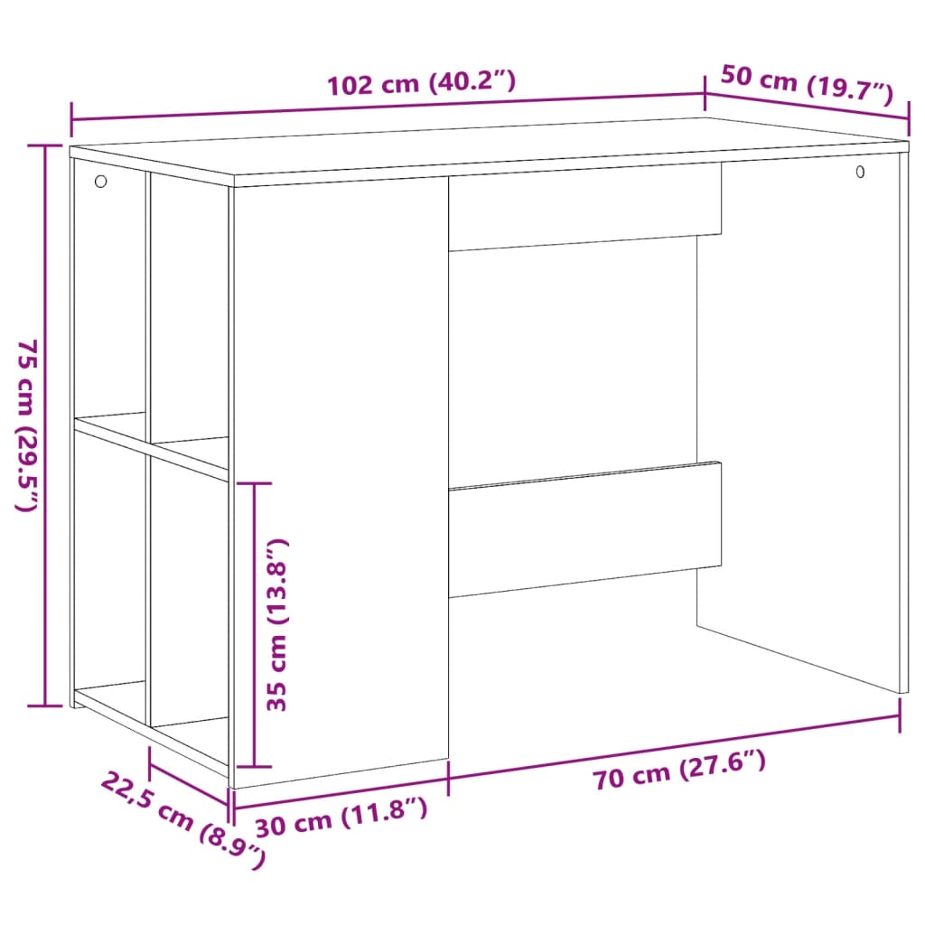 Desk White 102x50x75 cm Wood Material