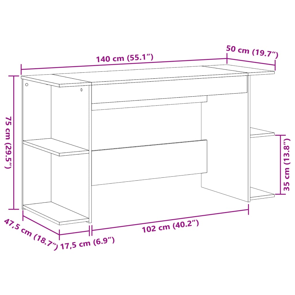 Desk Smoked Oak 140x50x75 cm Wood Material