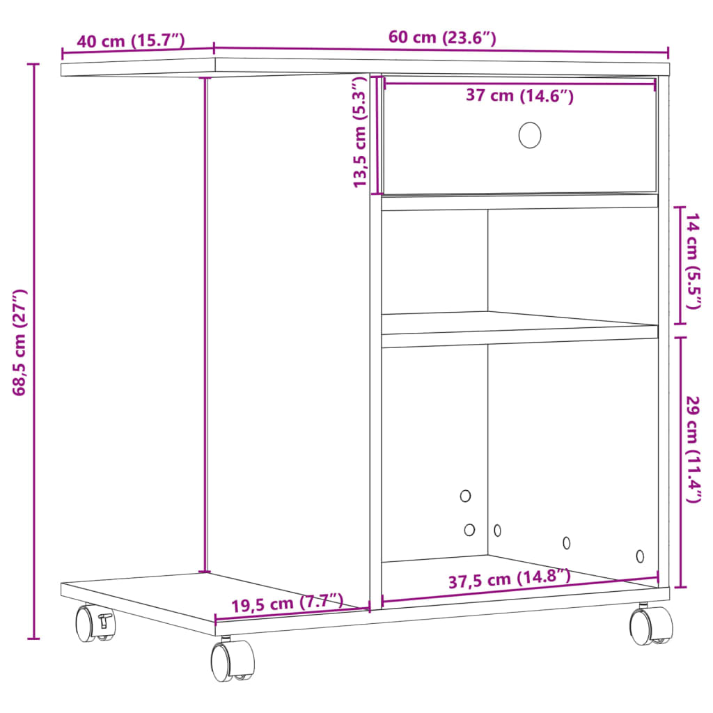 Printer Stand with Wheels Gray Sonoma 60x40x68.5 cm