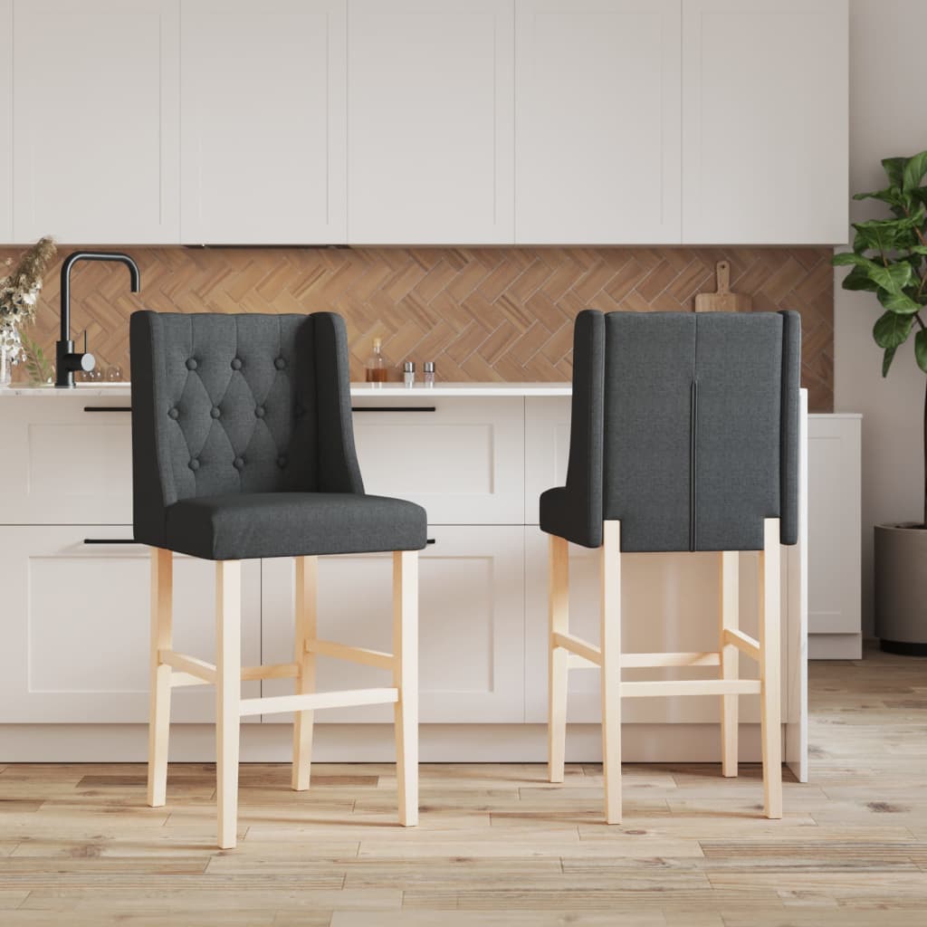 Bar stools 2 pcs. Solid wood rubber tree and fabric