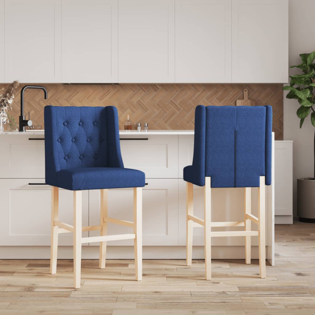 Bar stools 2 pcs. Solid wood rubber tree and fabric