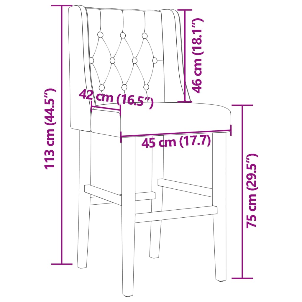 Bar stools 2 pcs. Solid wood rubber tree and fabric