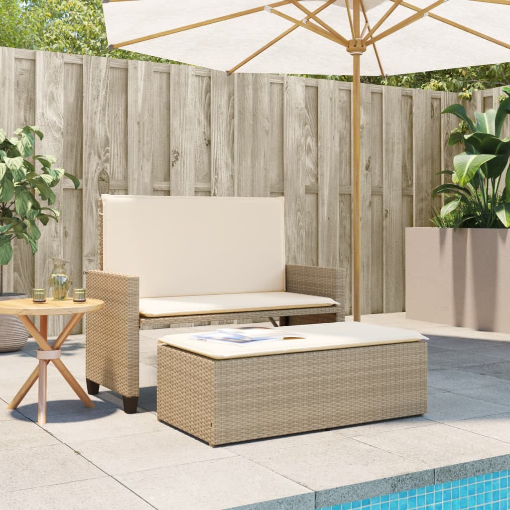 Garden Bench with Cushion and Stool Beige Poly Rattan