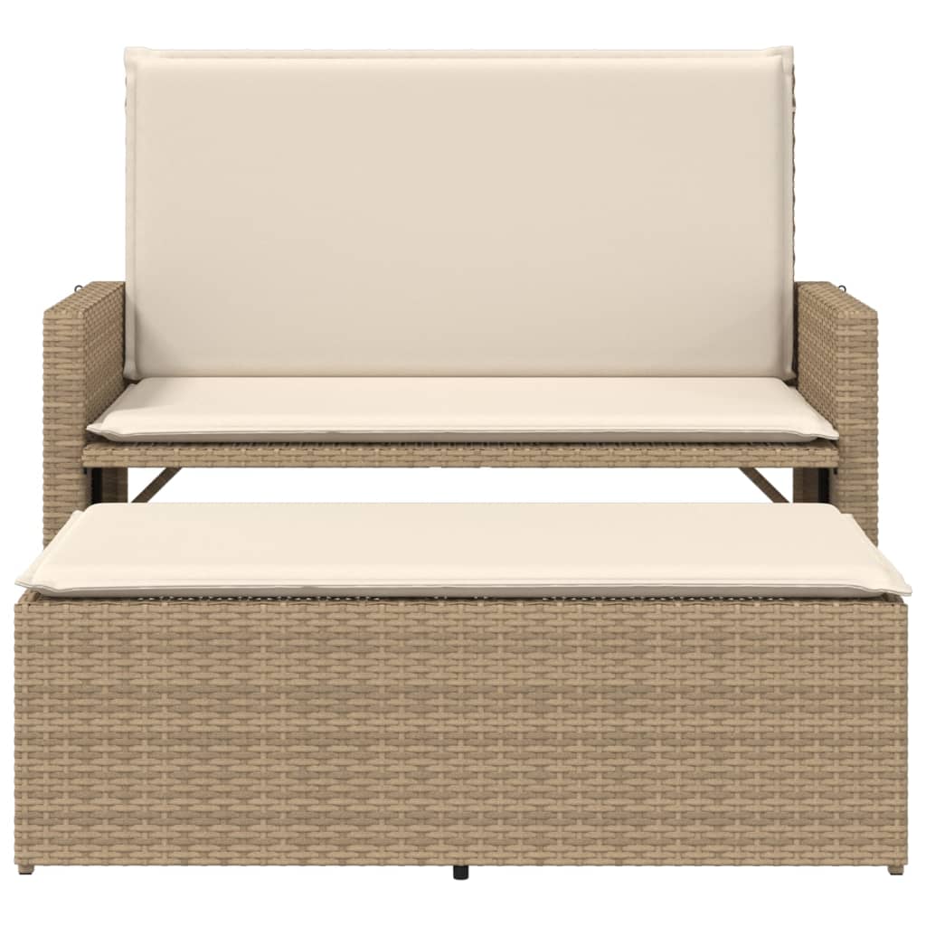 Garden Bench with Cushion and Stool Beige Poly Rattan