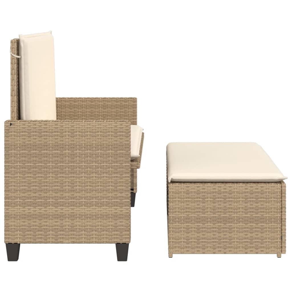 Garden Bench with Cushion and Stool Beige Poly Rattan